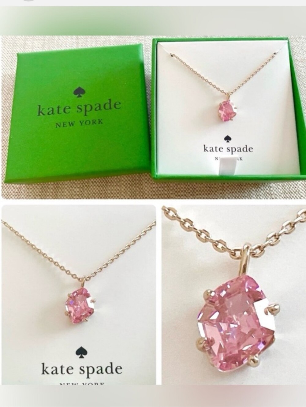 kate spade Gold Necklace with Pink Crystal Pendant NIB